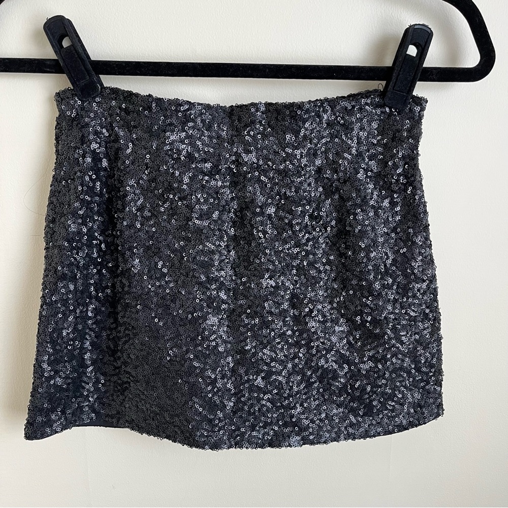 San Joy Y2K Sequin Elastic Waist Mini Skirt Black Sz S